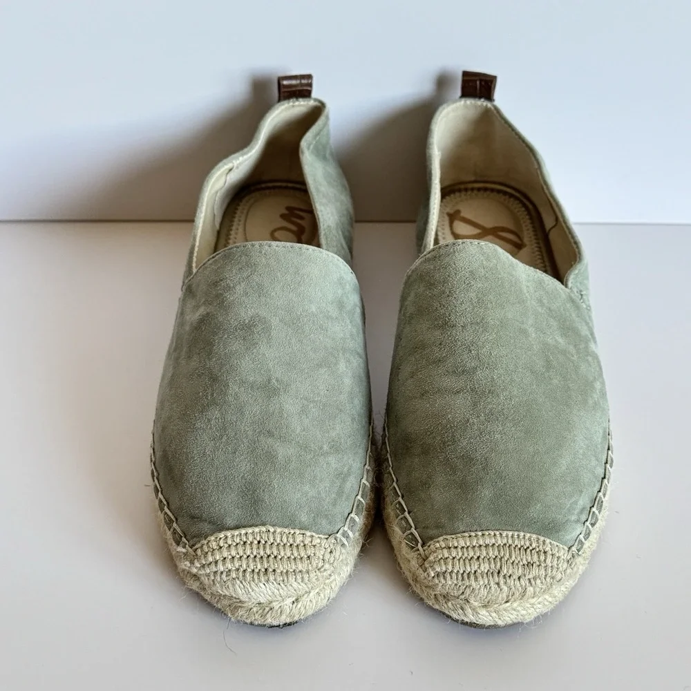Sam Edelman Khloe Womens 7.5 Sage Suede Espadrille Flats Slip On